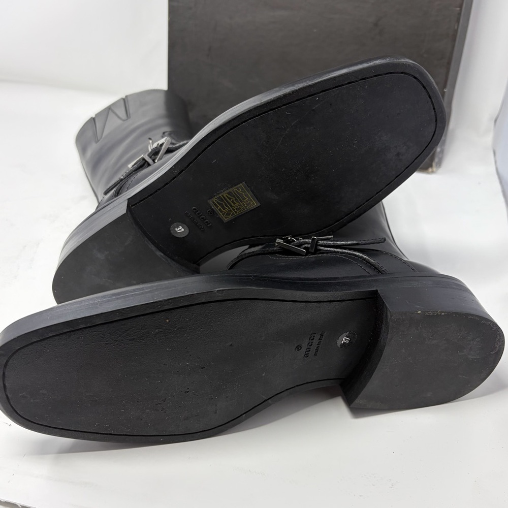 Gucci Idrocalf Leather Buckle Riding Boots Black Size 37 | Made in Italy COA - Picture 10 of 14